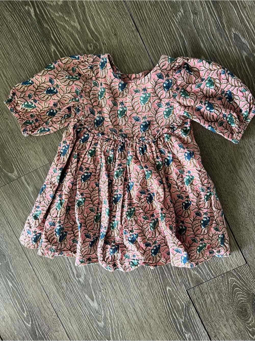 Pink Chicken New York Girls Floral Metallic Dress 18/24M Pink Blue Puff Sleeve